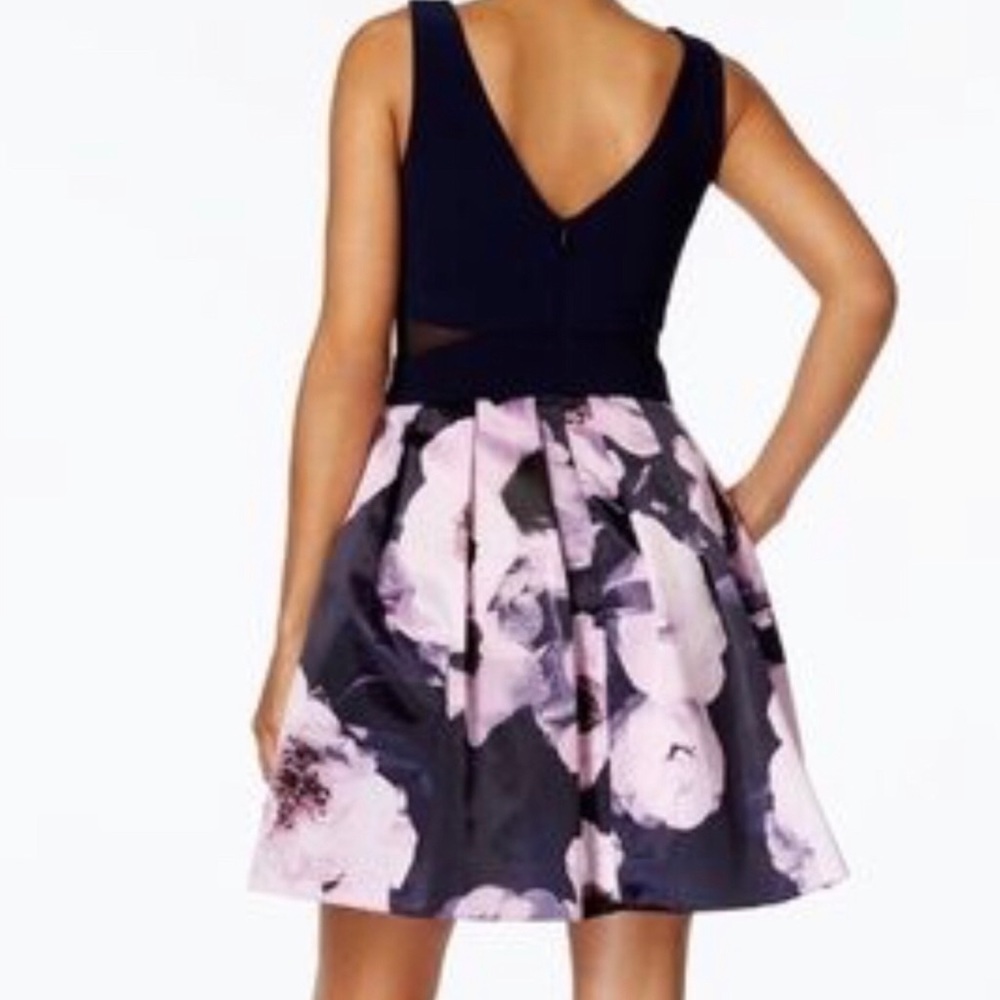 Xscape Navy Midi Flower Formal Cocktail Dress - Picture 2 of 9